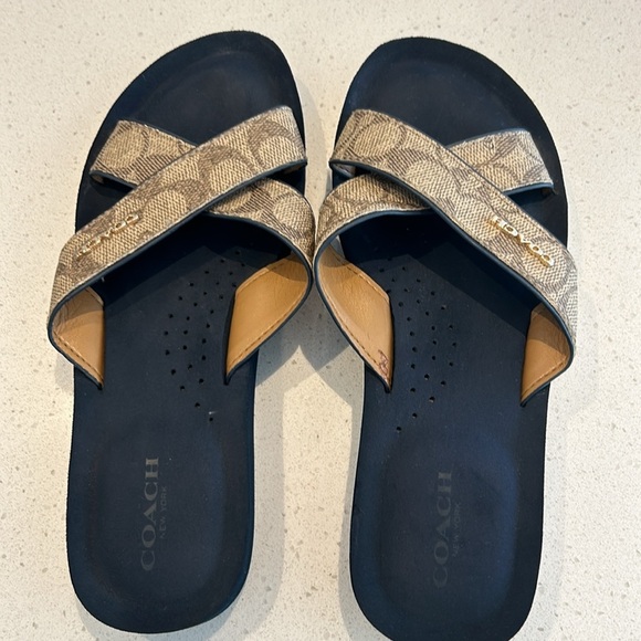 COACH Janine Criss Cross Slide Sandals Khaki Logo Women Size 7 - Picture 13 of 17